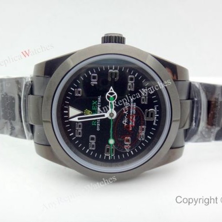 Rolex Air-King 2025 Replica Black Steel Green Markers Watch 40mm