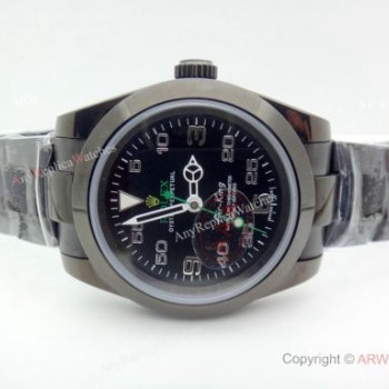 Rolex Air-King 2025 Replica Black Steel Green Markers Watch 40mm