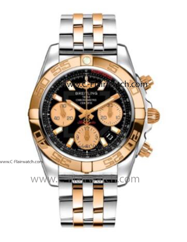 Breitling 2-Tone Rose Gold Chronomat Black Face Watch Breitling 2-Tone Rose Gold Chronomat Black Face Watch